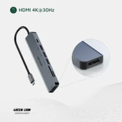 Hub USB-C 7 em 1 com HDMI 4K 5gbps Green Lion - Cinza - Image 5