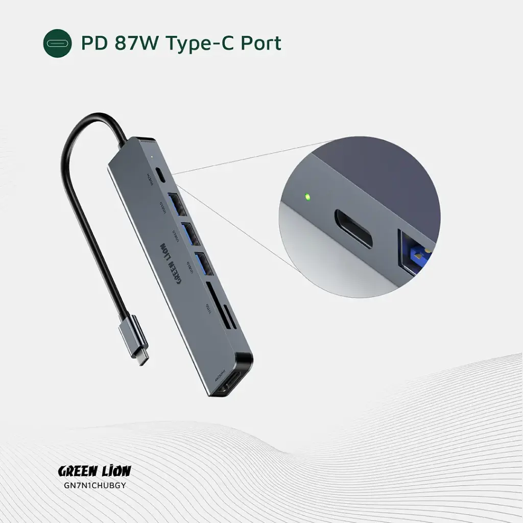 Hub USB-C 7 em 1 com HDMI 4K 5gbps Green Lion - Cinza - Image 6