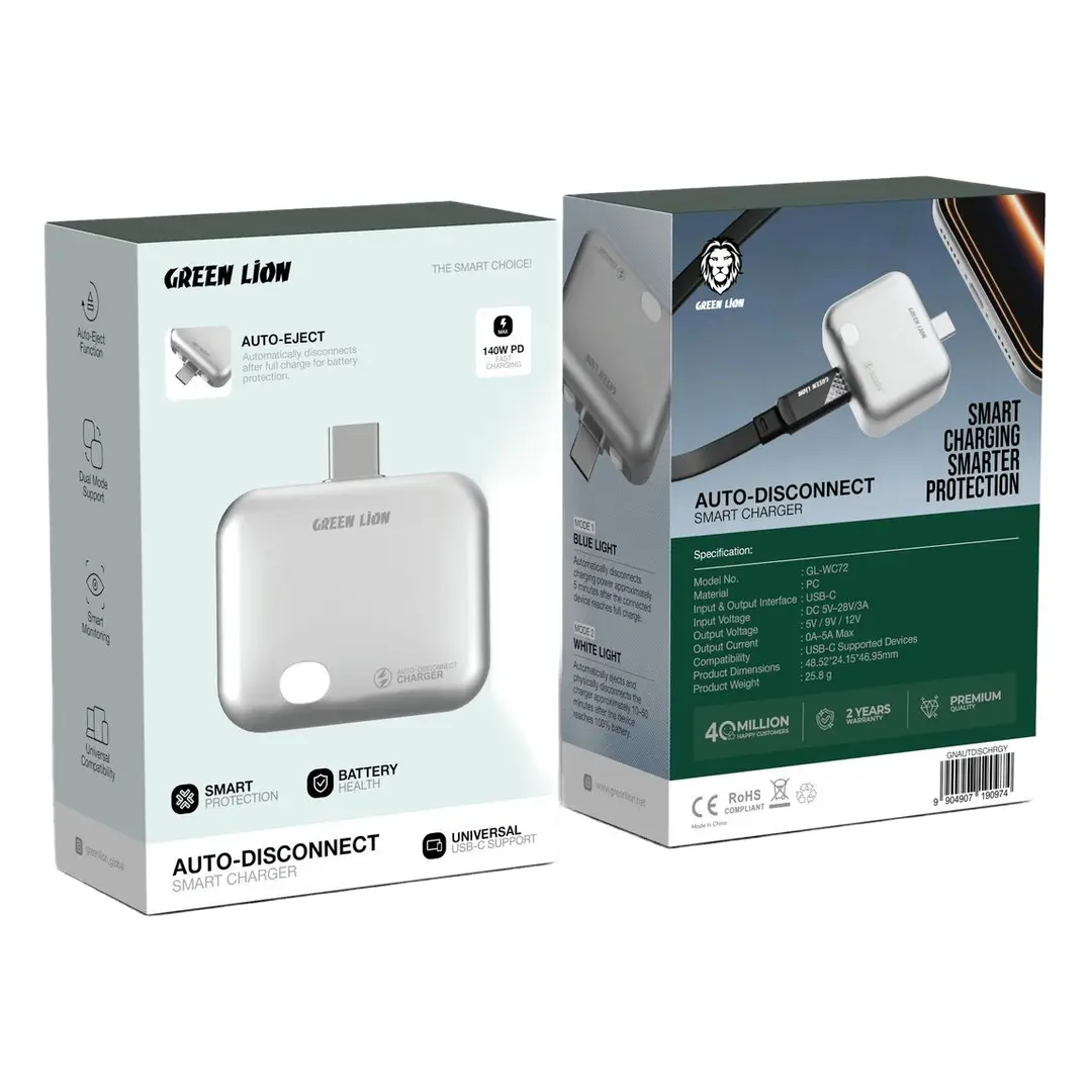 Carregador inteligente Green Lion com desconexão automática - Cinza
