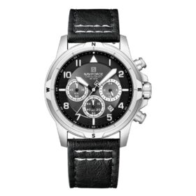Relógio Masculino NAVIFORCE Novo com Múltiplos Mostradores, Cronógrafo, Relógio de 24 Horas, Pulseira de Couro, Relógio de Luxo Moderno para Homens NF8077