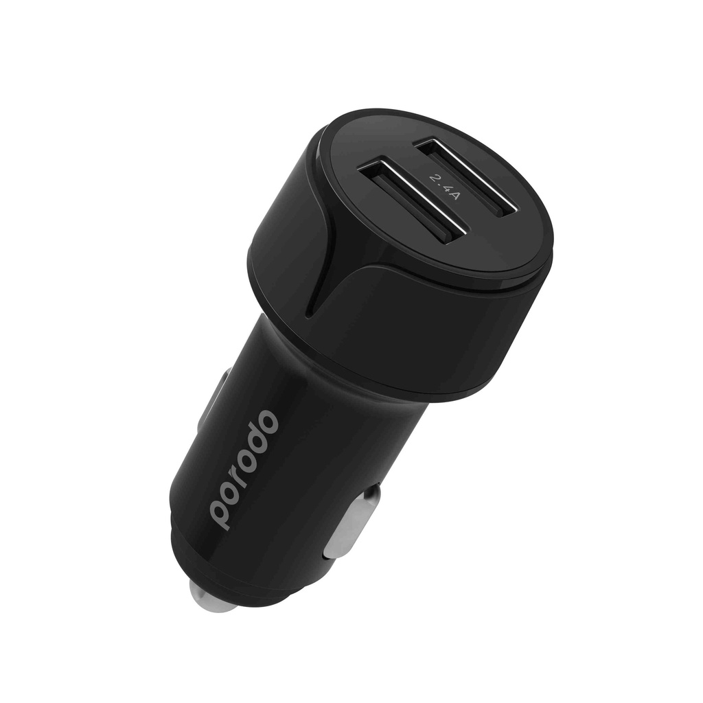 Porodo Blue 15W USB-A +C Port Car Charger - Black