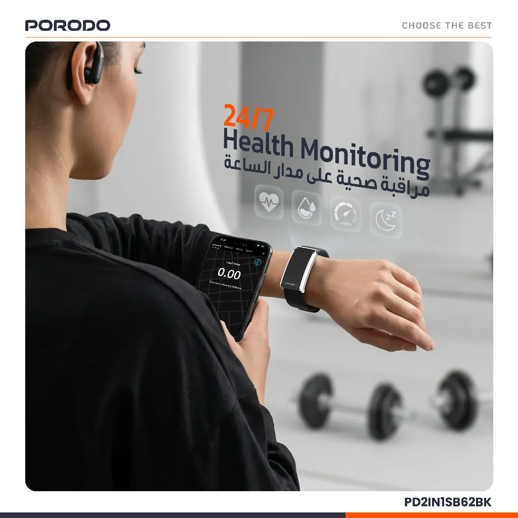 Bracelete e Auriculares Bluetooth inteligentes Porodo ACTIVEX para atividades físicas - Image 6