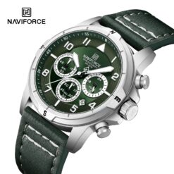 Relógio Masculino com Cronógrafo, Múltiplos Mostradores com Pulseira de Couro NF8077 - Verde (Original) - Image 3