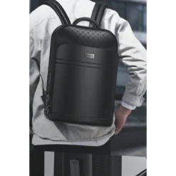 Alternative view of Mochila inteligente em couro com trava de segurança por impressão digital Yesido - Preta