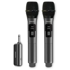 Conjunto de microfone sem fio Philips DLM3401TP para palestras, amplificadores, uso portátil, YouTube, apresentações e karaokê.