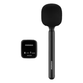 Microfone de lapela de mão Porodo com conexão para dois dispositivos - Preto