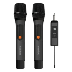 Microfone sem fio recarregável Porodo Soundtec Duo Mic em alumínio - Preto
