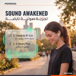 Auriculares Bluetooth Porodo Soundtec WAVA com emparelhamento automático instantâneo - Preto - Image 3