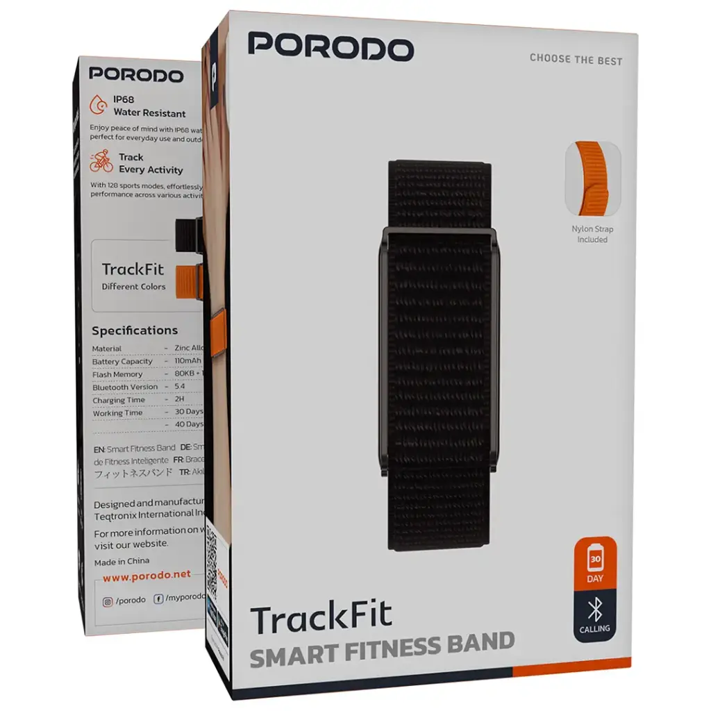 Pulseira inteligente de fitness Porodo TrackFit - Preta - Image 3