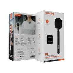 Microfone de lapela de mão Porodo com conexão para dois dispositivos - Preto