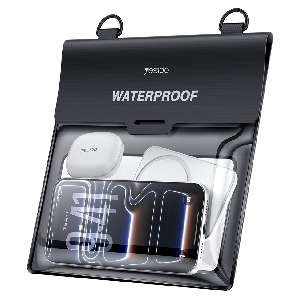 Bolsa transversal grande à prova d'água YESIDO WB66 IPX8 10m com cordão - Preta