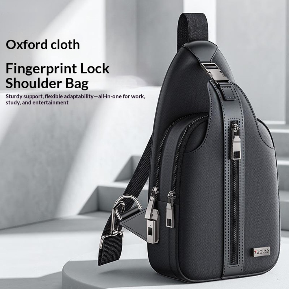 Bolsa transversal com fecho de impressão digital, em tecido Oxford, com grande capacidade de carga, ideal para trabalho e viagens - Preta - Image 2
