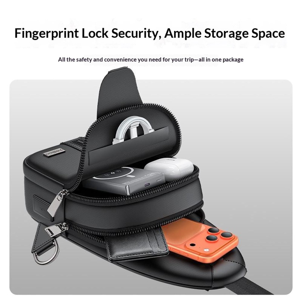 Bolsa transversal com fecho de impressão digital, em tecido Oxford, com grande capacidade de carga, ideal para trabalho e viagens - Preta - Image 3