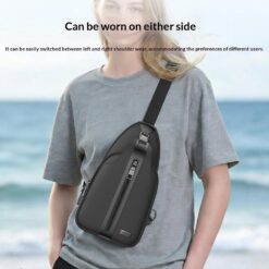 Bolsa transversal com fecho de impressão digital, em tecido Oxford, com grande capacidade de carga, ideal para trabalho e viagens - Preta - Image 5