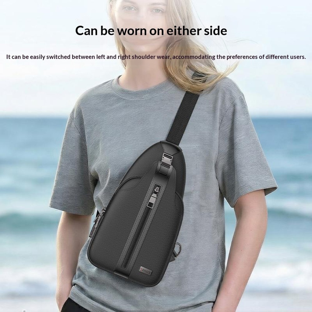Bolsa transversal com fecho de impressão digital, em tecido Oxford, com grande capacidade de carga, ideal para trabalho e viagens - Preta - Image 5