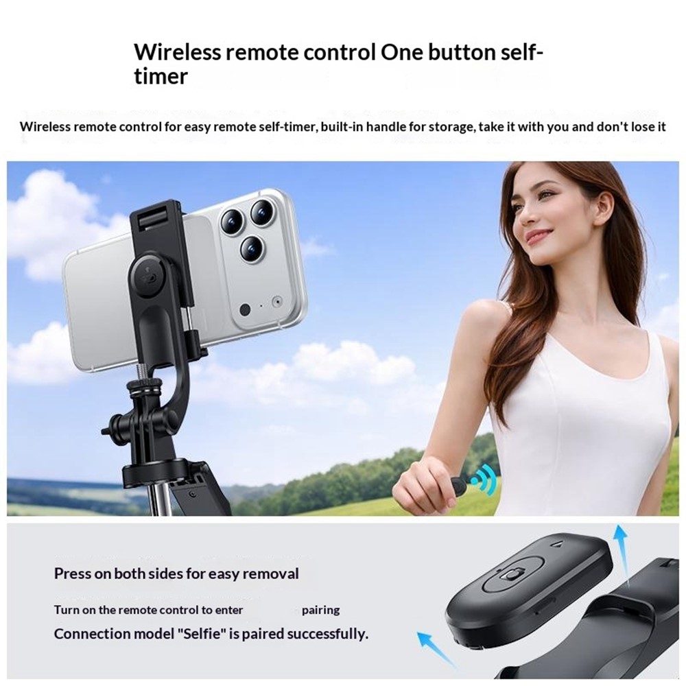 Tripé para selfie YESIDO SF34 com rosca de 1/4", compatível com Bluetooth, controle remoto e suporte extensível para celular e câmera - Preto - Image 4