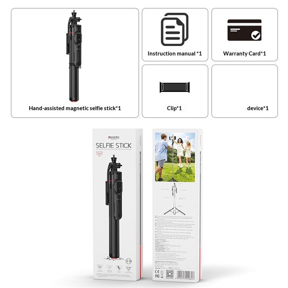 Tripé para selfie YESIDO SF34 com rosca de 1/4", compatível com Bluetooth, controle remoto e suporte extensível para celular e câmera - Preto - Image 8
