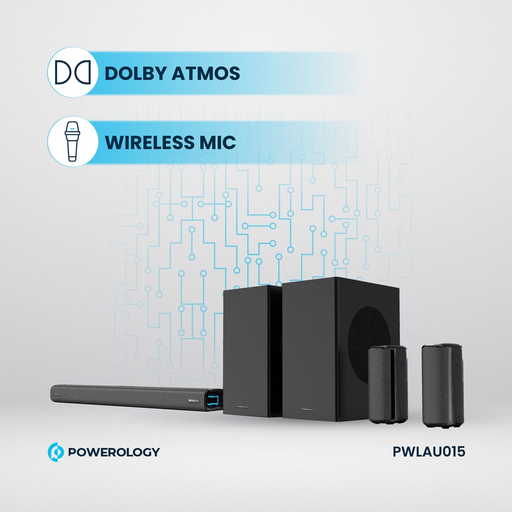 Sistema de Home Theater Sem Fio Powerology 5.2.4CH com Dois Subwoofers - Preto