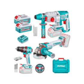 Kit de ferramentas Total Tools com 3 peças e bateria de 20V (Furadeira de impacto 66N, Esmerilhadeira angular de 4,5" e Furadeira Hilti de 26mm) + 2 carregadores de bateria