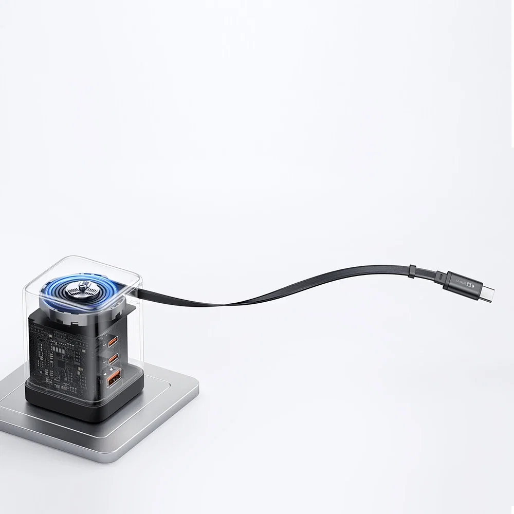 Carregador rápido Mcdodo de 100W com 4 portas GaN e cabo USB-C retrátil de 65cm integrado - Imagem 6