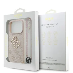 Capa GUESS de couro PU p/ 18 Pro | iPhone 17 Pro clássico / Design ultrafino e leve / Fácil instalação - Rosa - Image 8