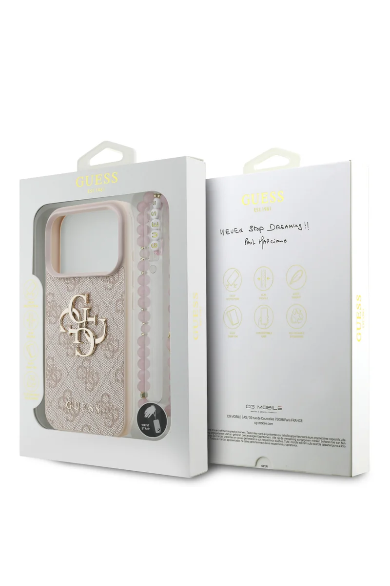 Capa GUESS de couro PU p/ 18 Pro | iPhone 17 Pro clássico / Design ultrafino e leve / Fácil instalação - Rosa - Image 8