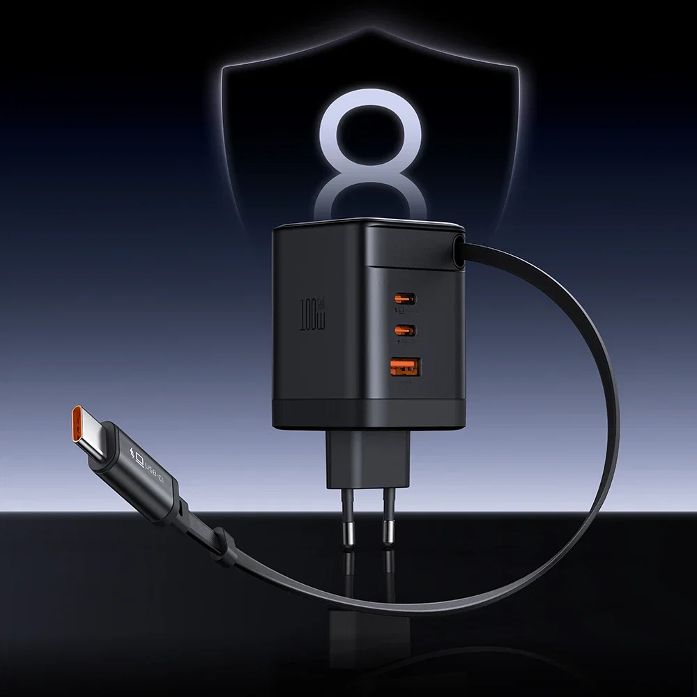 Carregador rápido Mcdodo de 100W com 4 portas GaN e cabo USB-C retrátil de 65cm integrado - Imagem 9