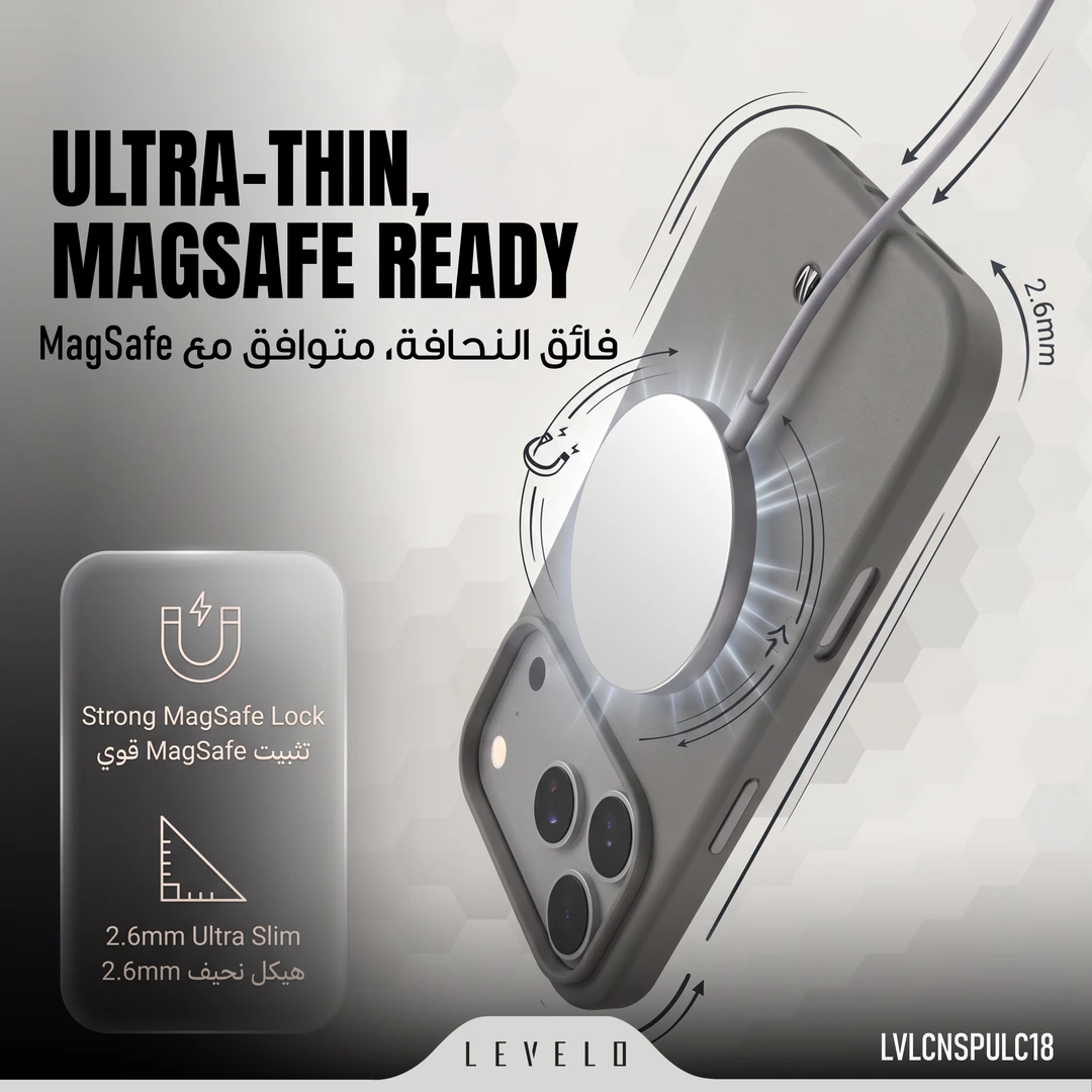Capa Levelo Cannes em couro PU macio premium com MagSafe para iPhone 18 Pro Max/ 17 Pro Max - Cinza - Image 4