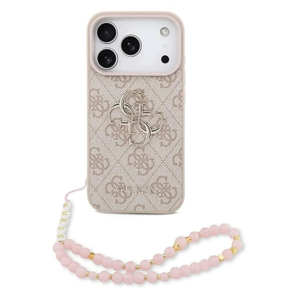 Capa GUESS de couro PU p/ 18 Pro | iPhone 17 Pro clássico / Design ultrafino e leve / Fácil instalação - Rosa