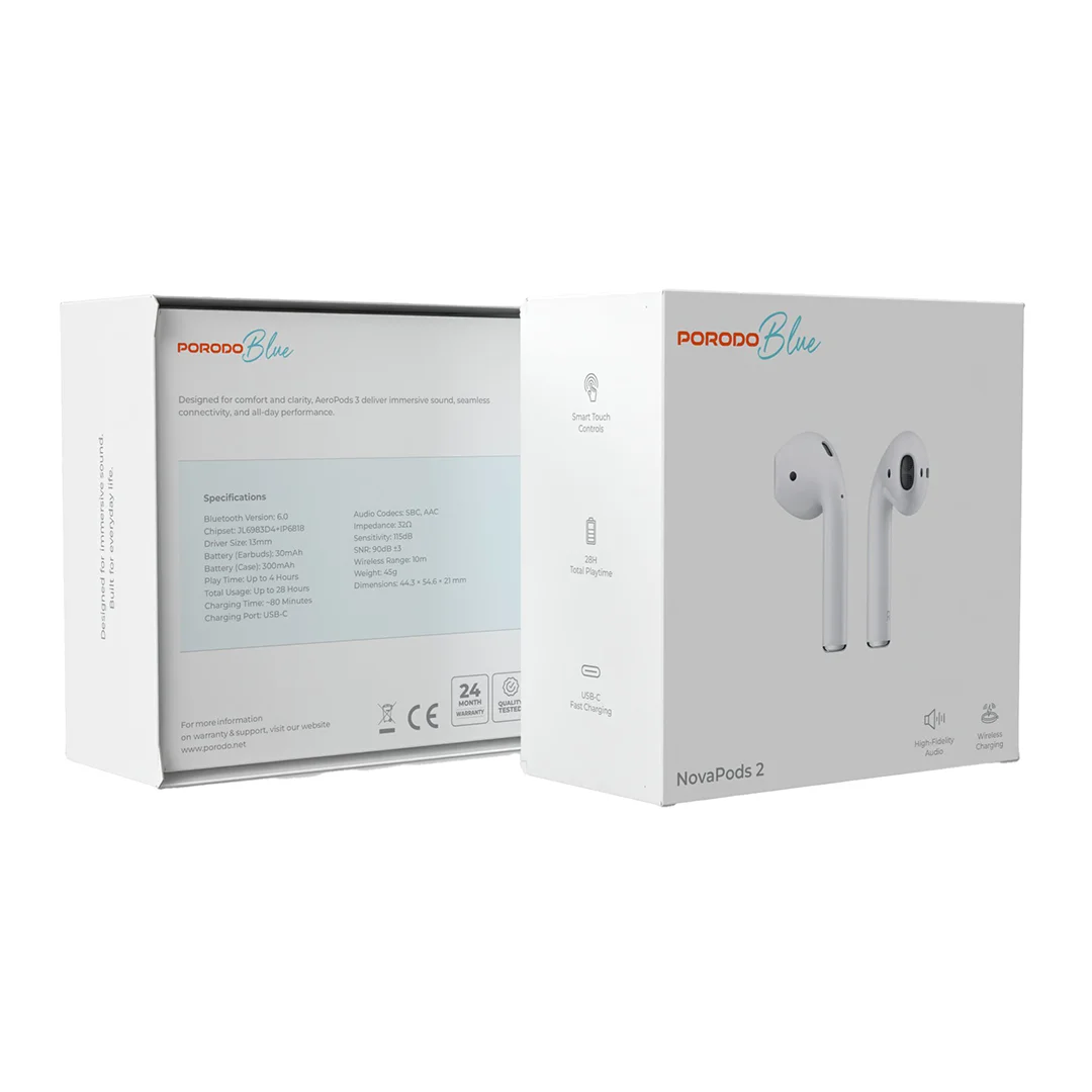 Auriculares Porodo Blue NovaPods 2 - Branco - Image 3