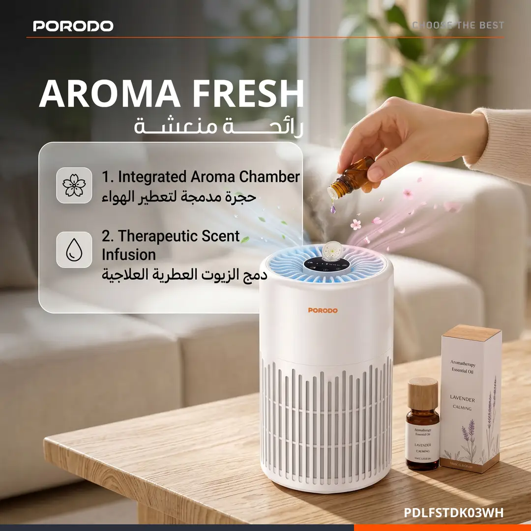Purificador de ar inteligente Porodo Lifestyle Purea com filtro HEPA H13 de 3 camadas - Branco