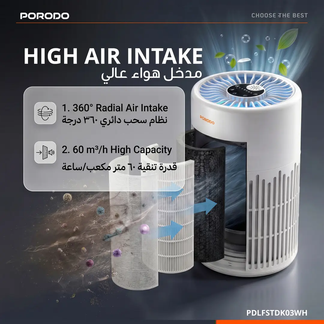 Purificador de ar inteligente Porodo Lifestyle Purea com filtro HEPA H13 de 3 camadas - Branco