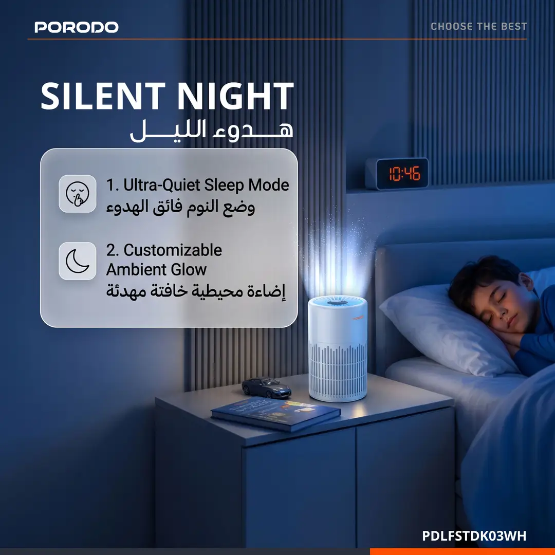 Purificador de ar inteligente Porodo Lifestyle Purea com filtro HEPA H13 de 3 camadas - Branco