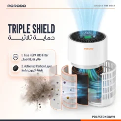 Purificador de ar inteligente Porodo Lifestyle Purea Prime com filtro HEPA H13 de 3 camadas - Branco - Image 8