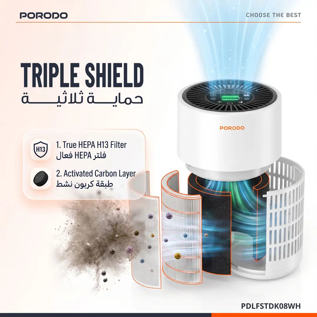 Purificador de ar inteligente Porodo Lifestyle Purea Prime com filtro HEPA H13 de 3 camadas - Branco - Image 8