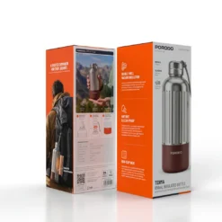Alternative view of Garrafa térmica Porodo Lifestyle Terma de 850 ml com nervuras verticais reforçadas e alça de transporte – Prata/Marrom