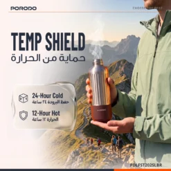 Garrafa térmica Porodo Lifestyle Terma de 850 ml com nervuras verticais reforçadas e alça de transporte – Prata/Marrom - Imagem 5