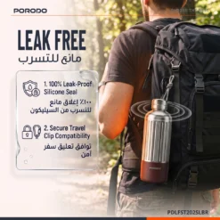 Garrafa térmica Porodo Lifestyle Terma de 850 ml com nervuras verticais reforçadas e alça de transporte – Prata/Marrom - Imagem 6