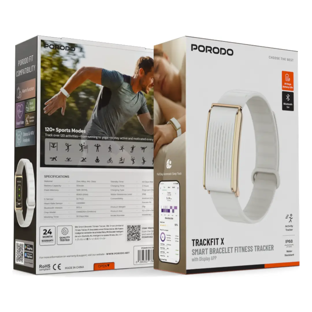 Pulseira inteligente Porodo Trackfit X com rastreador de atividades físicas e aplicativo de exibição - Branca - Imagem 4