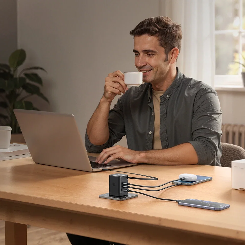Carregador rápido Mcdodo de 100W com 4 portas GaN e cabo USB-C retrátil de 65cm integrado - Imagem 5